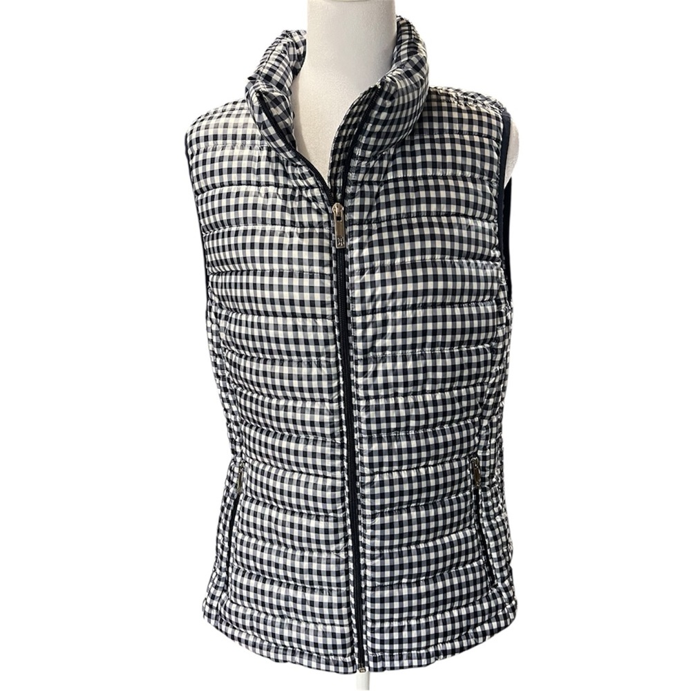 Tommy Hilfiger Gingham Puffer Vest | Blue White Preppy Coastal Quilted Zip Vest